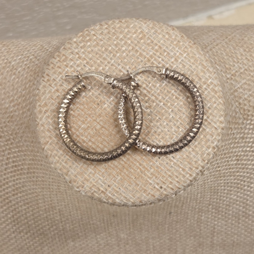 Vintage Sterling Silver Textured‎ Hoop Earrings 26mm